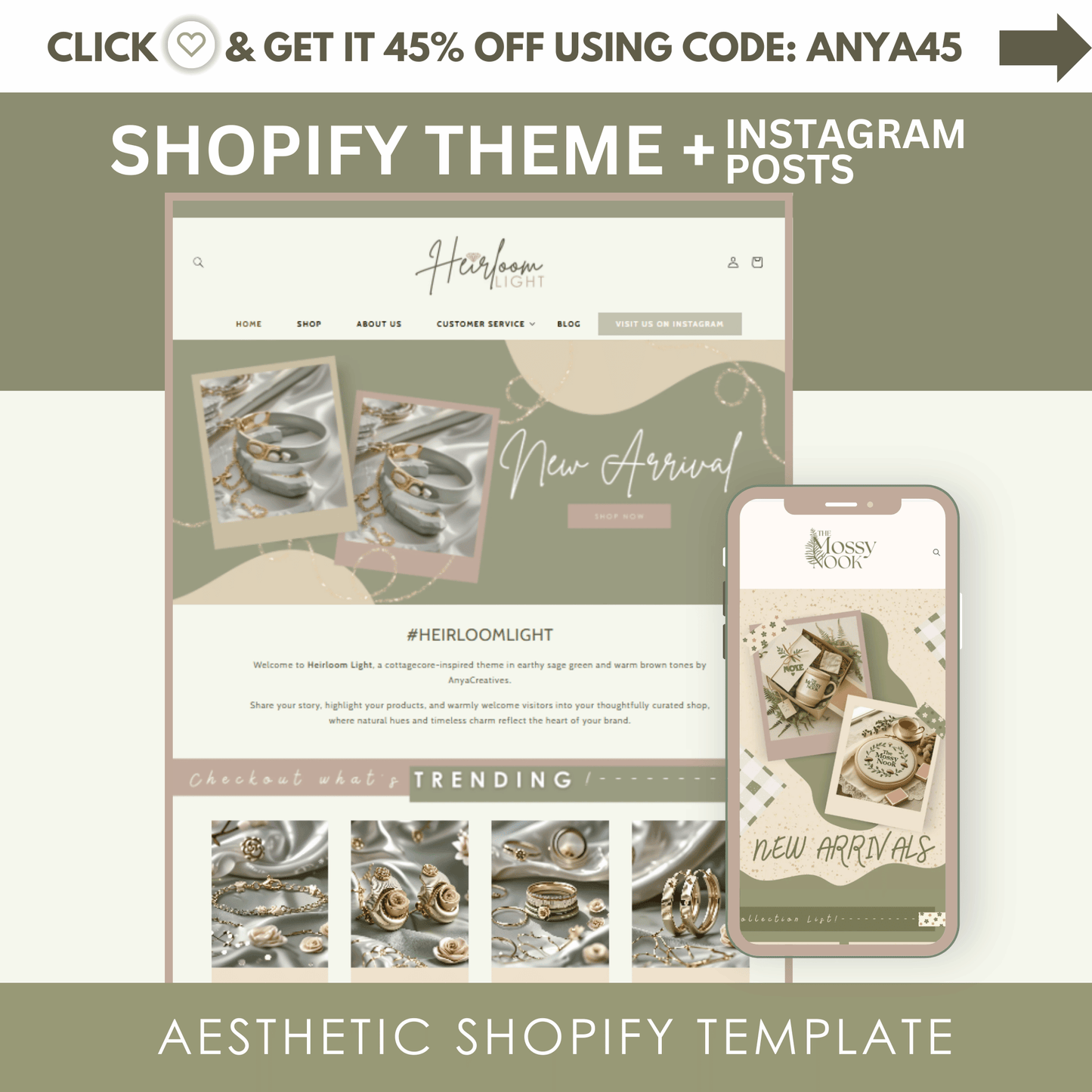 shopify theme template - aesthetic shopify template - luxury shopify theme - shopify banner - heirloom light - anyacreatives