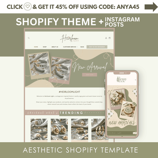 Shopify Theme Template - Aesthetic Shopify Template - Luxury Shopify theme - Shopify banner - Heirloom Light - AnyaCreatives