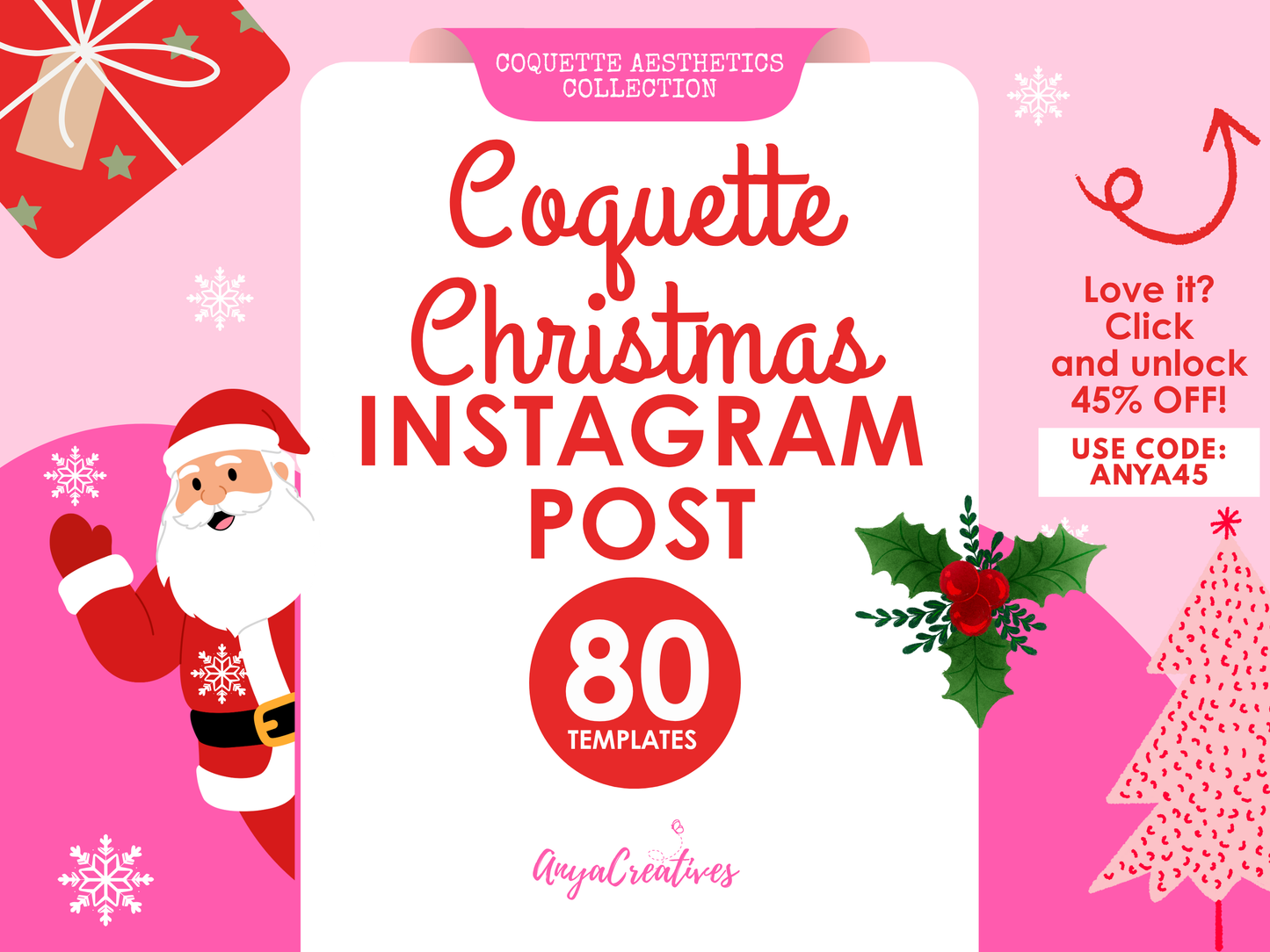 pink coquette christmas instagram templates