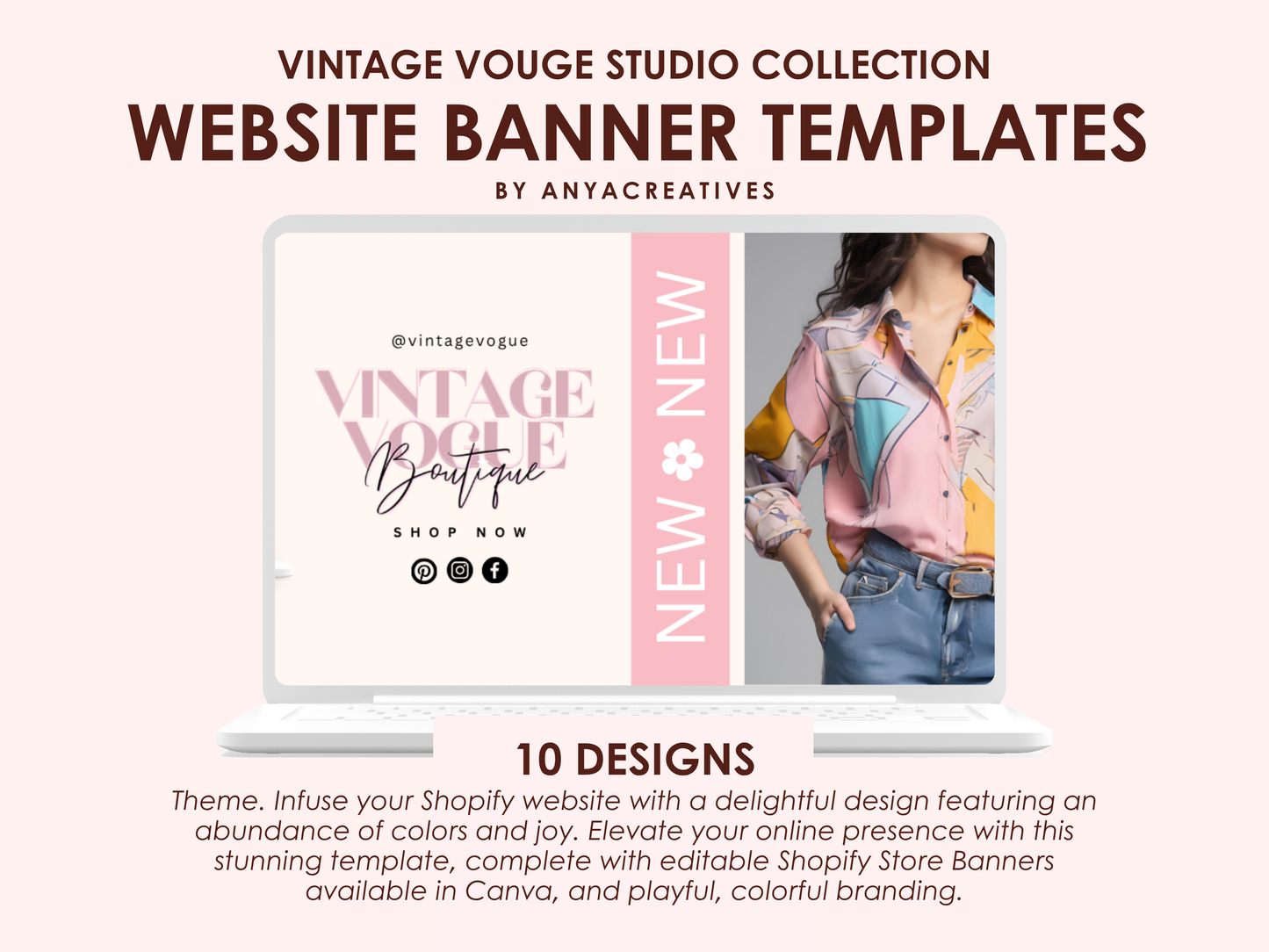 website banners | pink shopify store banners templates | vintage vogue studio collection