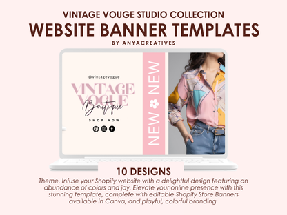 Website Banners | Pink Shopify Store Banners Templates | Vintage Vogue Studio Collection