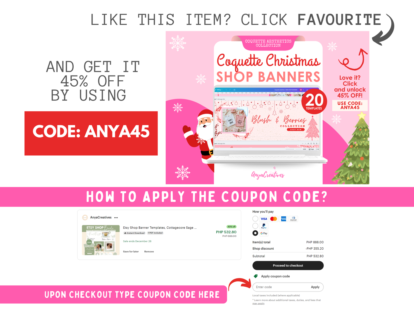 pink christmas coquette website banner templates | feminine holiday canva website banners | pastel christmas shopify, wix, blog headers