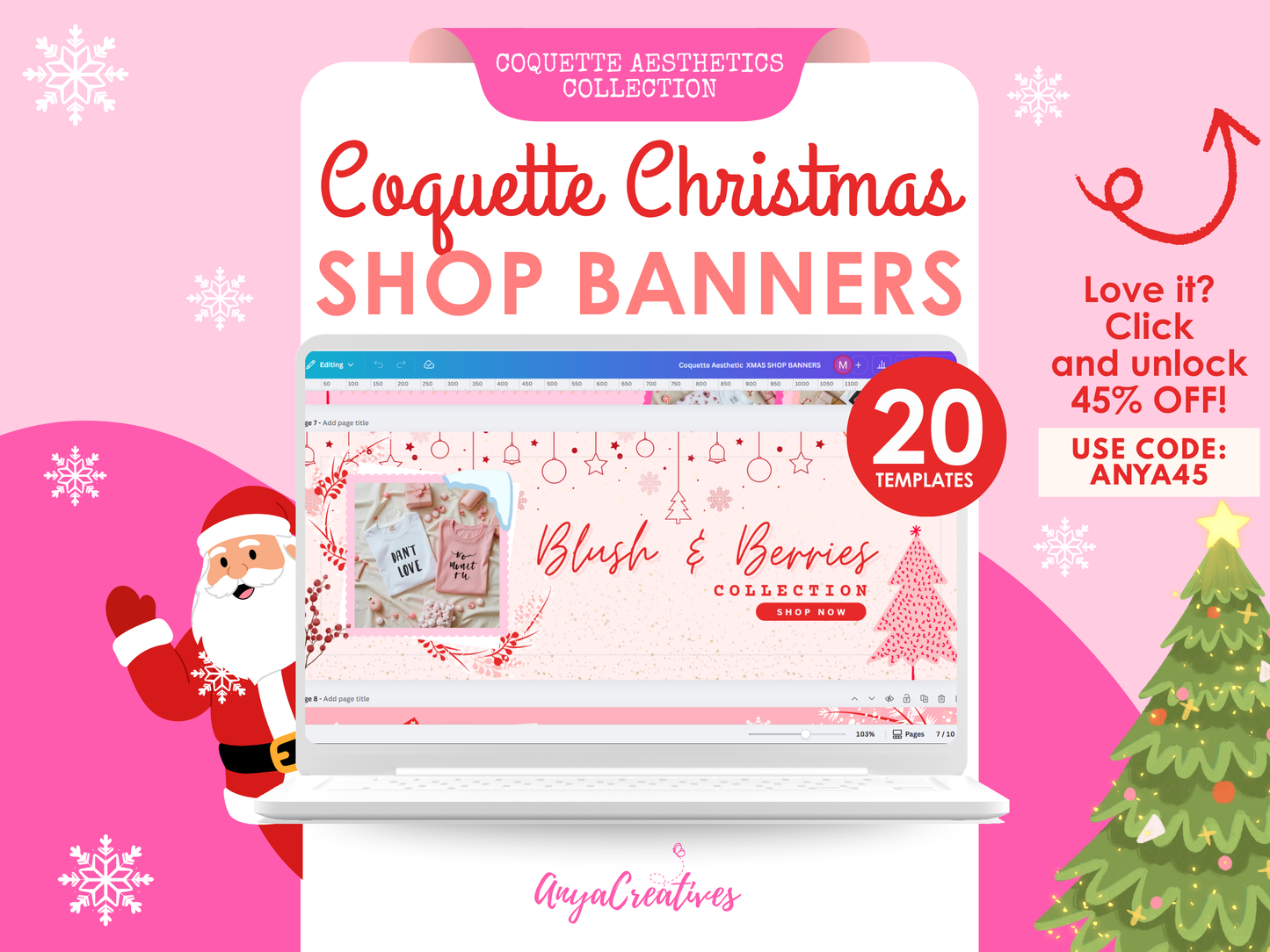 pink christmas coquette website banner templates | feminine holiday canva website banners | pastel christmas shopify, wix, blog headers