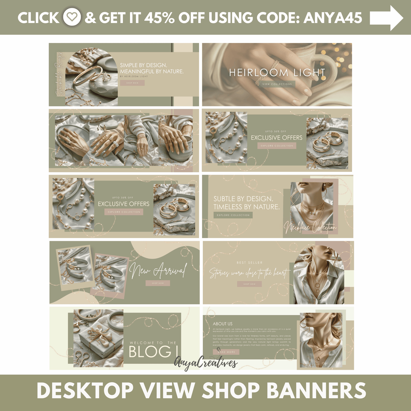 shopify theme template - aesthetic shopify template - luxury shopify theme - shopify banner - heirloom light - anyacreatives