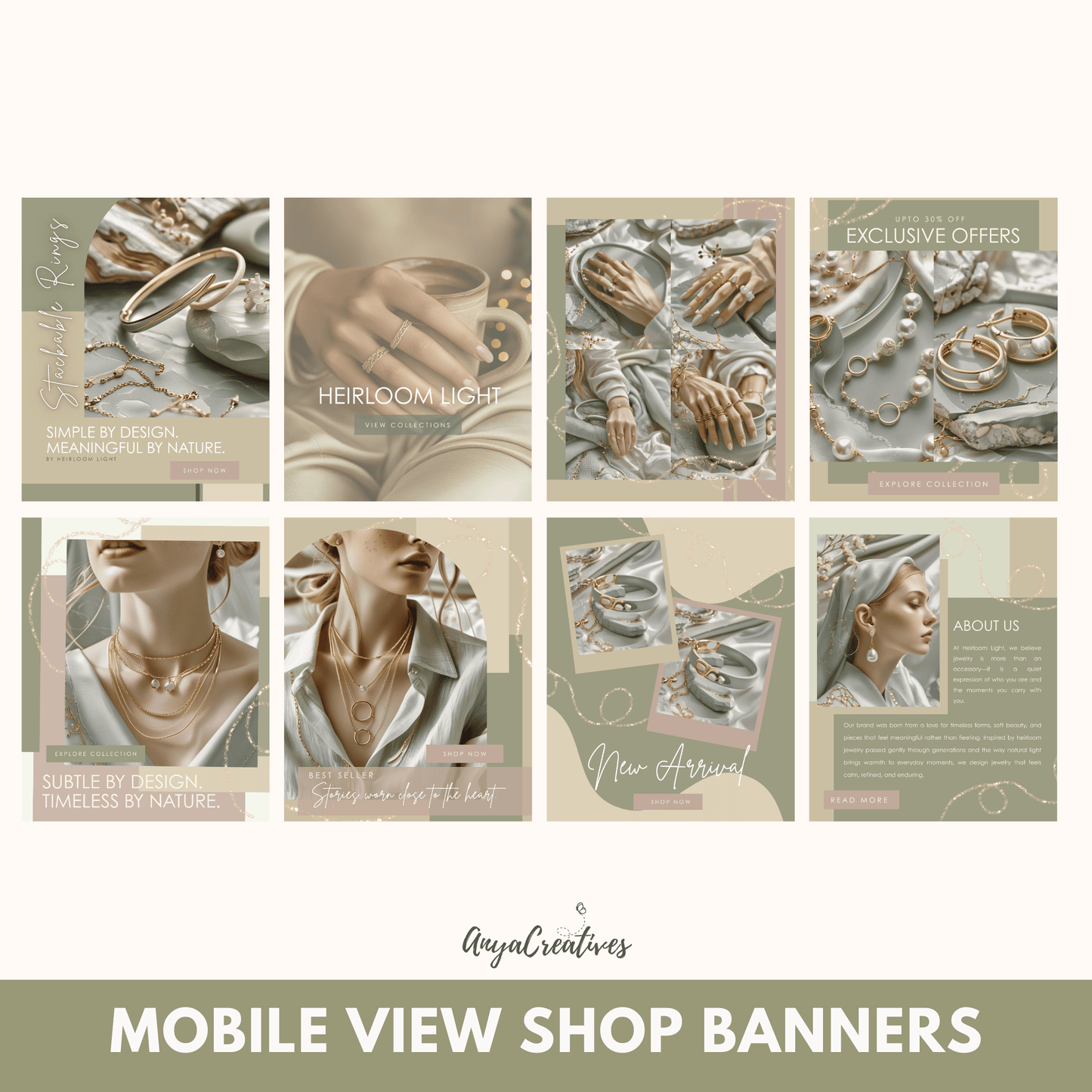 shopify theme template - aesthetic shopify template - luxury shopify theme - shopify banner - heirloom light - anyacreatives