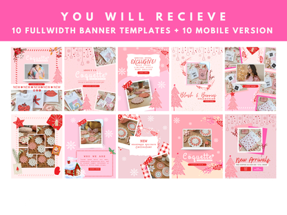 Pink Christmas Coquette Website Banner Templates | Feminine Holiday Canva Website Banners | Pastel Christmas Shopify, Wix, Blog Headers