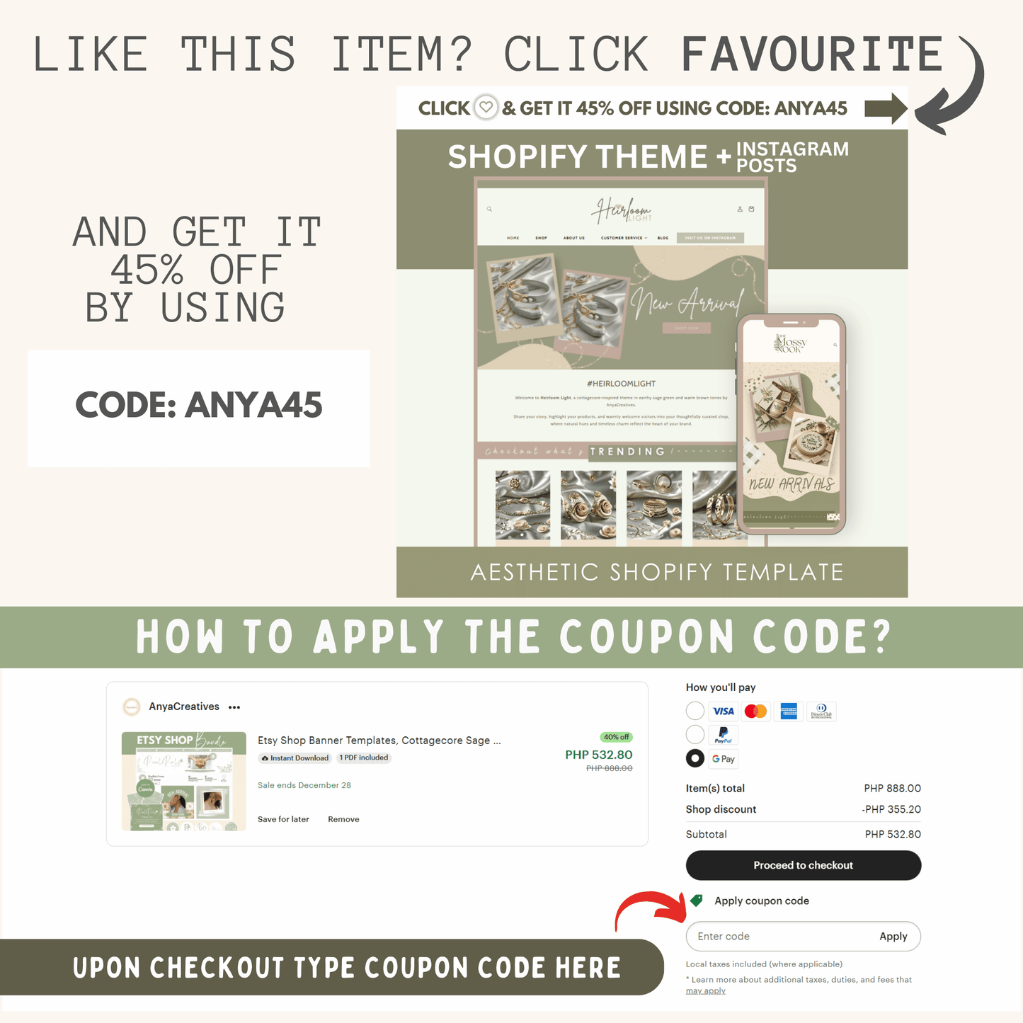 shopify theme template - aesthetic shopify template - luxury shopify theme - shopify banner - heirloom light - anyacreatives