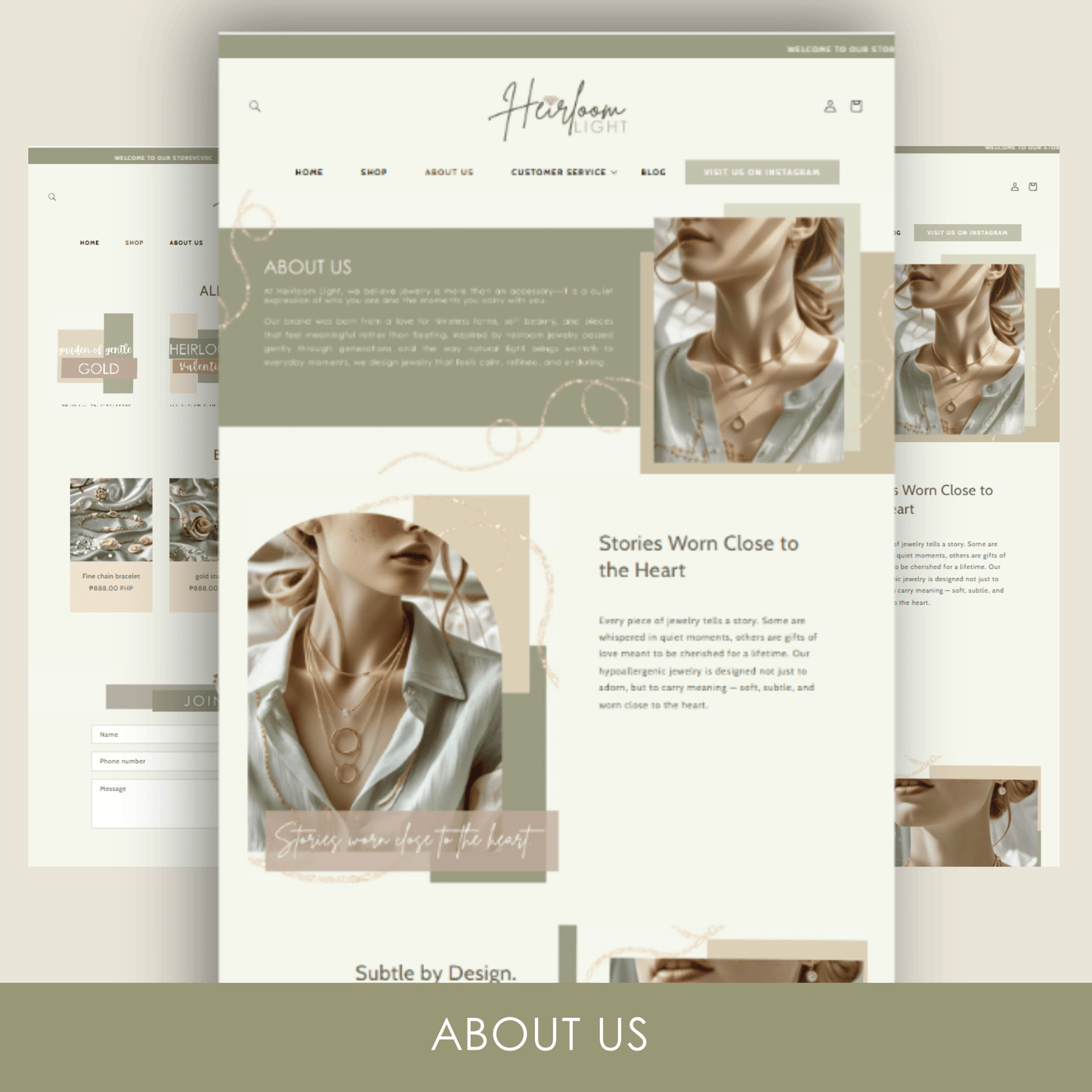 shopify theme template - aesthetic shopify template - luxury shopify theme - shopify banner - heirloom light - anyacreatives
