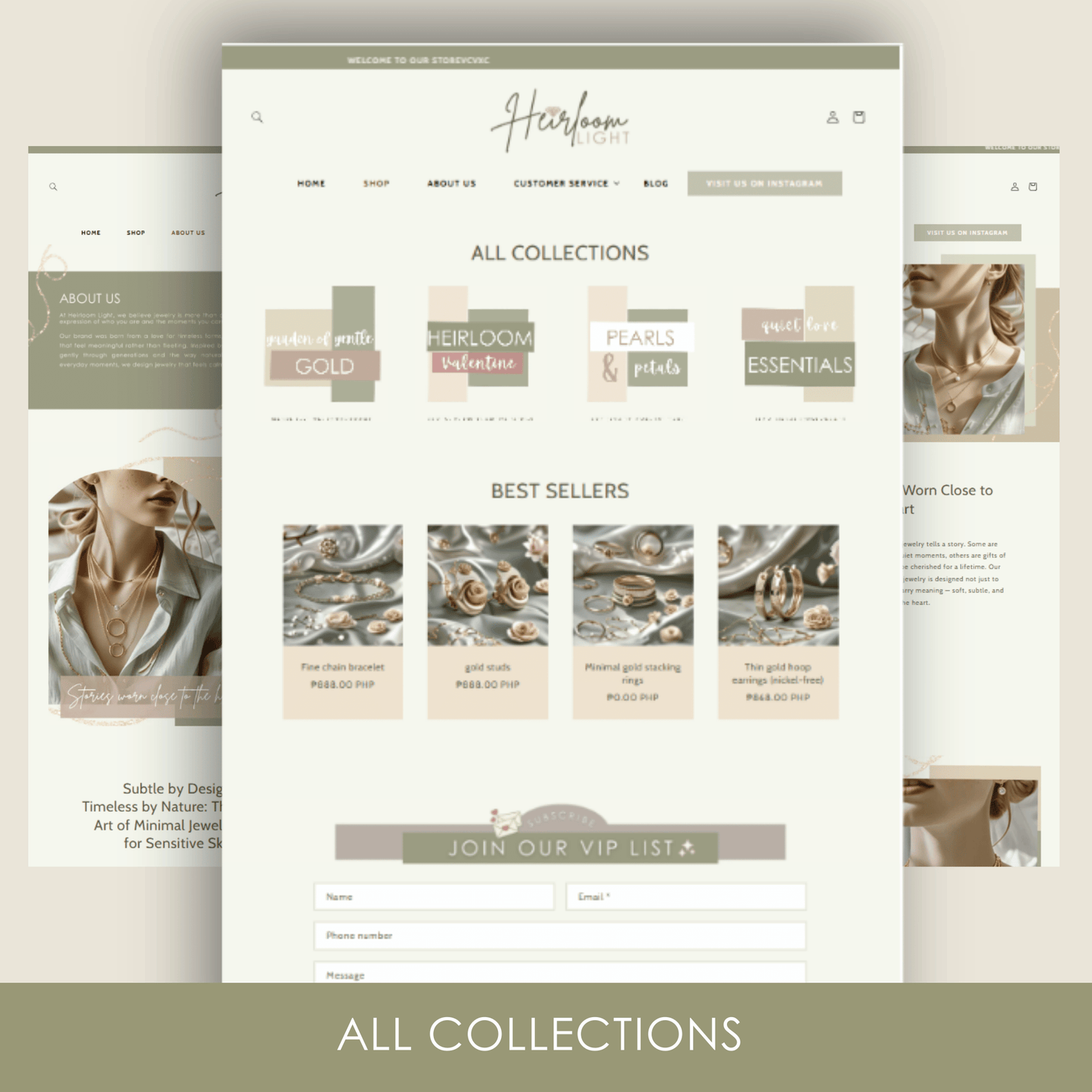 shopify theme template - aesthetic shopify template - luxury shopify theme - shopify banner - heirloom light - anyacreatives