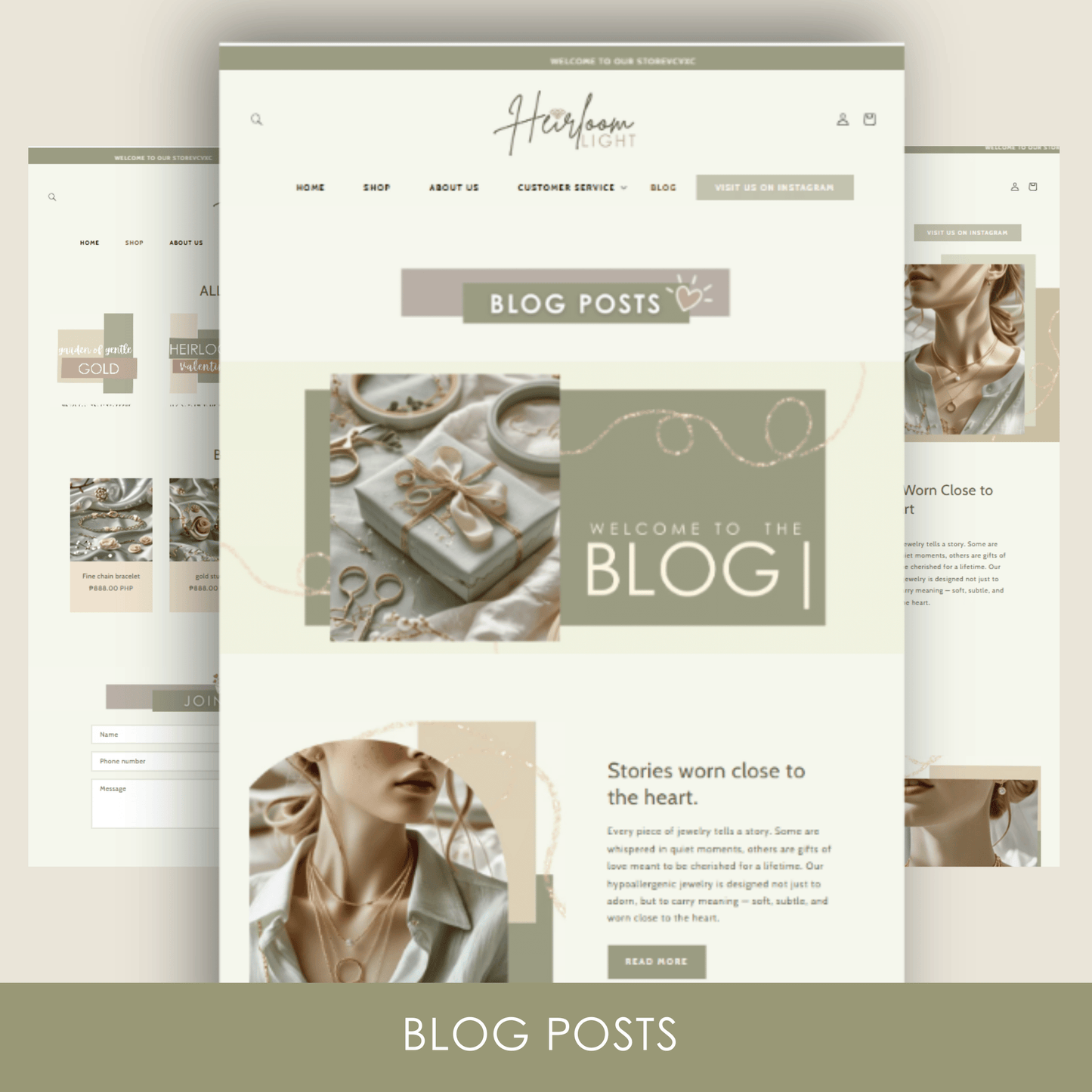 shopify theme template - aesthetic shopify template - luxury shopify theme - shopify banner - heirloom light - anyacreatives