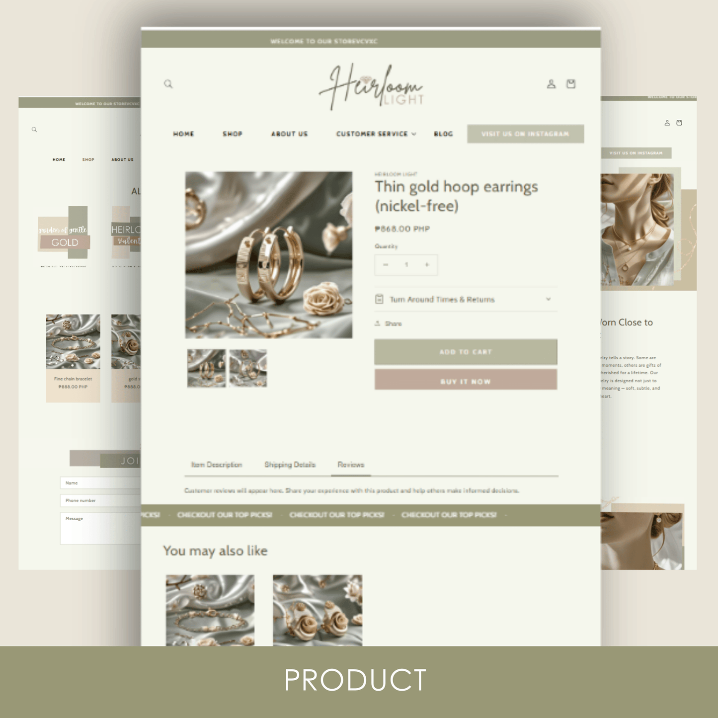 shopify theme template - aesthetic shopify template - luxury shopify theme - shopify banner - heirloom light - anyacreatives