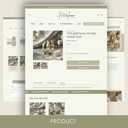 Shopify Theme Template - Aesthetic Shopify Template - Luxury Shopify theme - Shopify banner - Heirloom Light - AnyaCreatives
