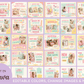 Blush & Bloom Instagram post templates by ANYACREATIVES, featuring pastel pink, lavender, mint, peach, and yellow scrapbook designs with daisies, hearts, stars, and paper accents. Preview posts include a greeting, customer review, and new collection announcement.