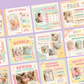 Blush & Bloom Instagram post templates by ANYACREATIVES, featuring pastel pink, lavender, mint, peach, and yellow scrapbook designs with daisies, hearts, stars, and paper accents. Preview posts include a greeting, customer review, and new collection announcement.