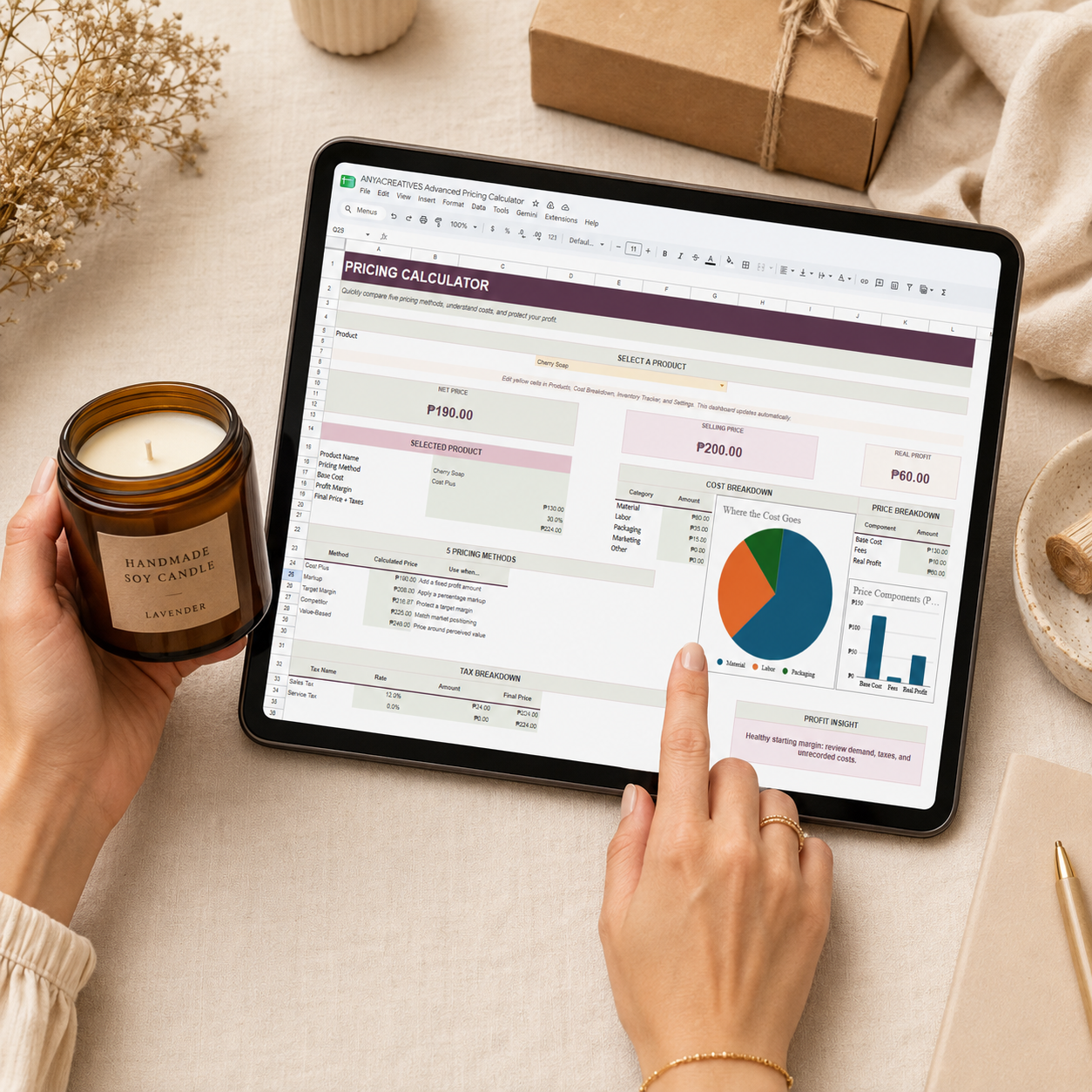 handmade product pricing calculator | google sheets