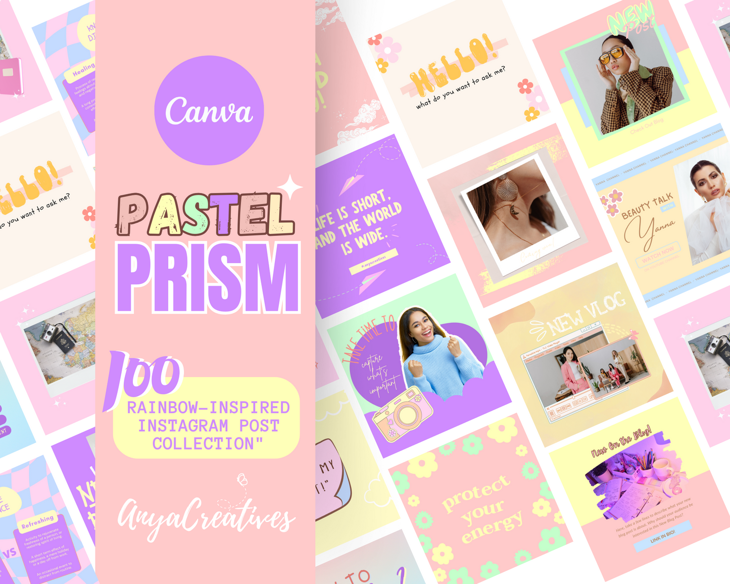 rainbow instagram post templates to edit in canva. get creative with your instagram post ideas and create eye-catching images and positive quotes using these canva templates for instagram. perfect for fun playful branding and small business instagram pages.