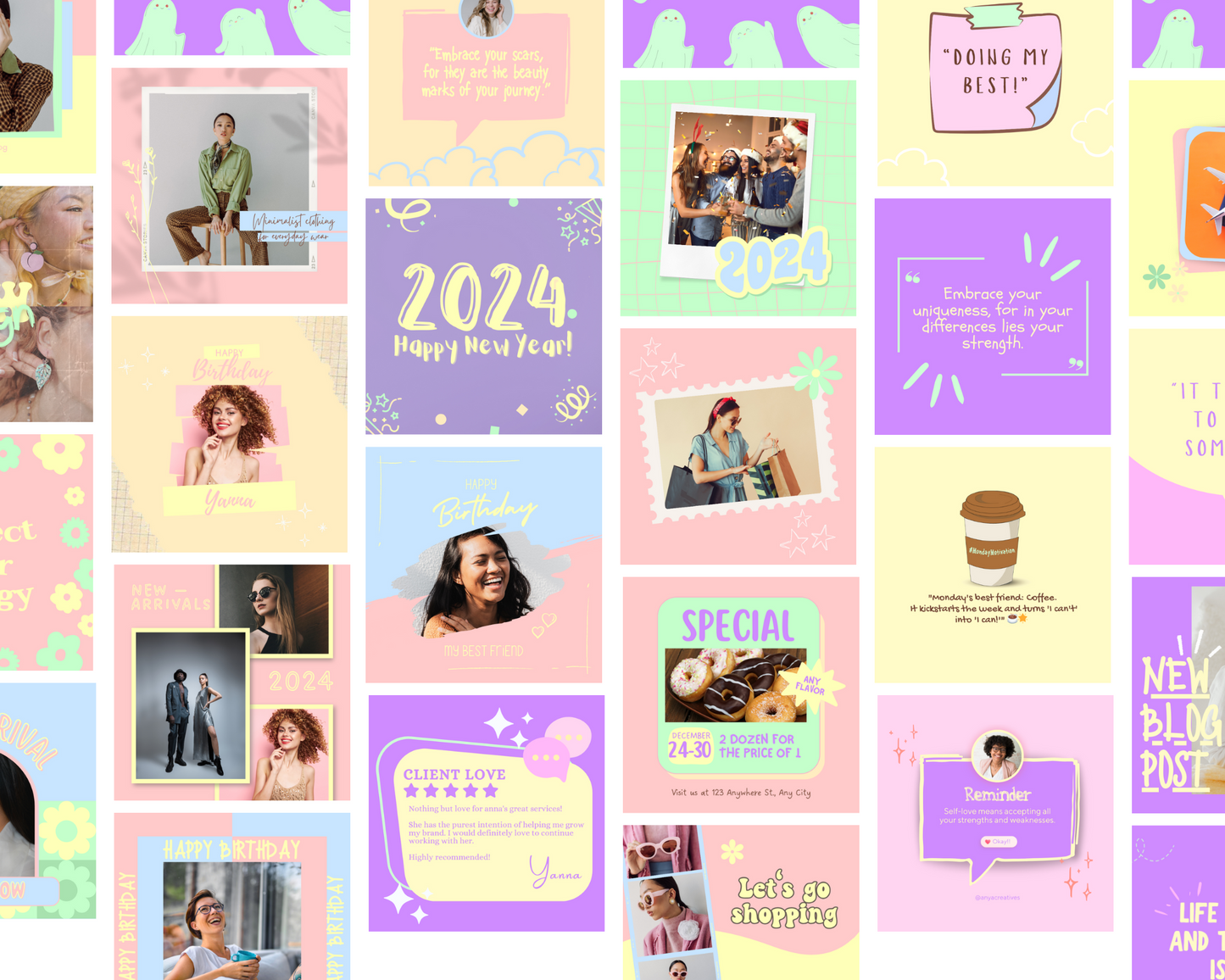 rainbow instagram post templates to edit in canva. get creative with your instagram post ideas and create eye-catching images and positive quotes using these canva templates for instagram. perfect for fun playful branding and small business instagram pages.