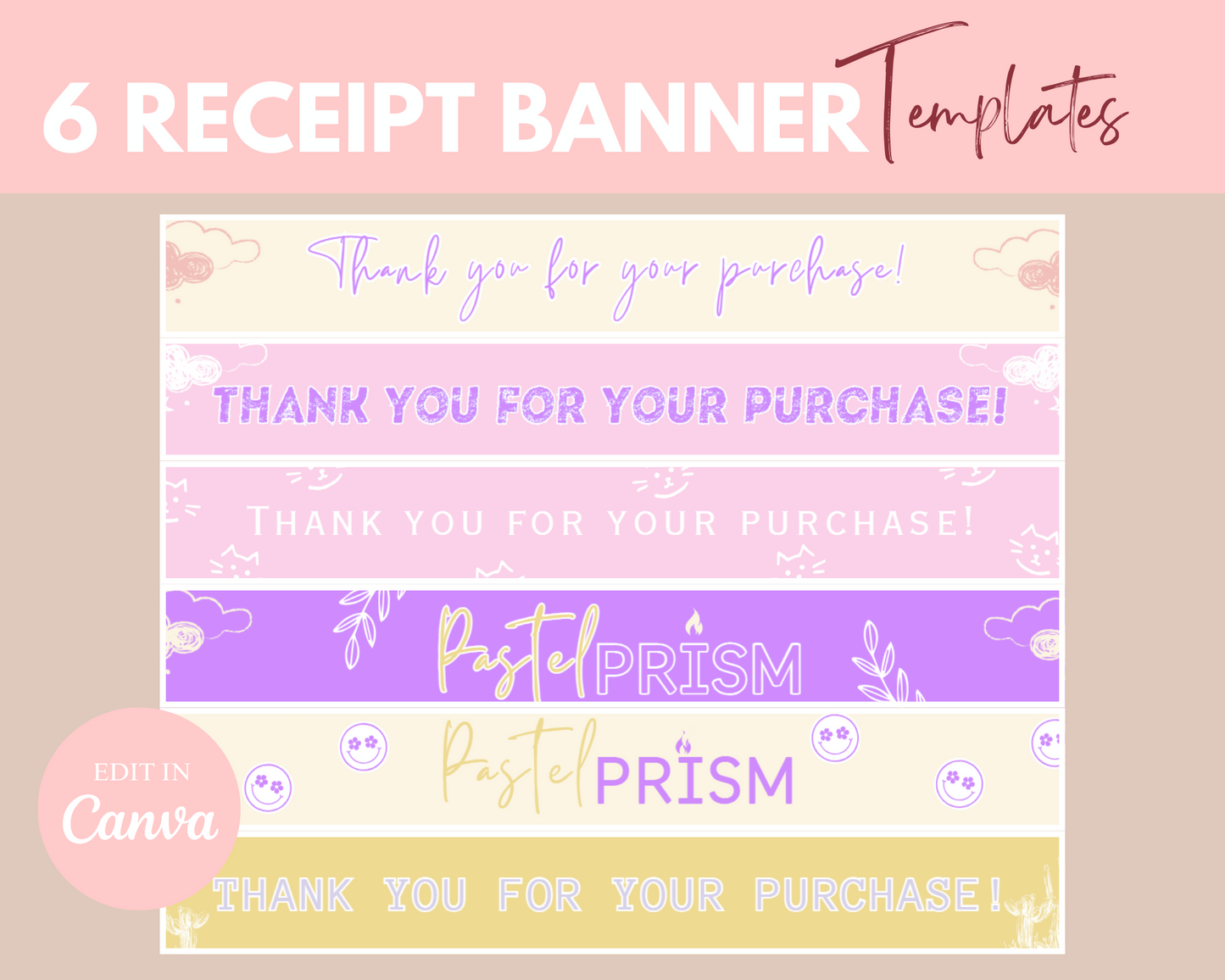 etsy shop banner templates pastel prism rainbow