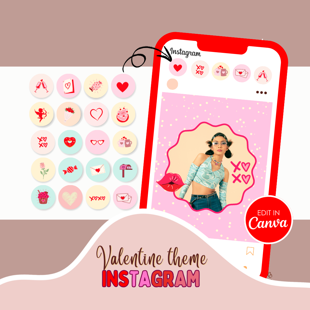 valentine’s instagram bundle - 100+ romantic canva templates in a gorgeous red palette