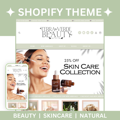 Terra Verde Beauty Shopify Theme - Website Design Template - Shopify 2.0 - Beauty Shopify Banners - Shopify Themes for Beauty Products