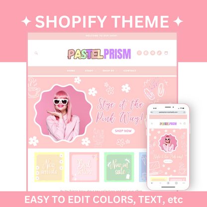 Pastel Prism Shopify Theme - Website Design Template - Shopify 2.0 - Pink Shopify Banners