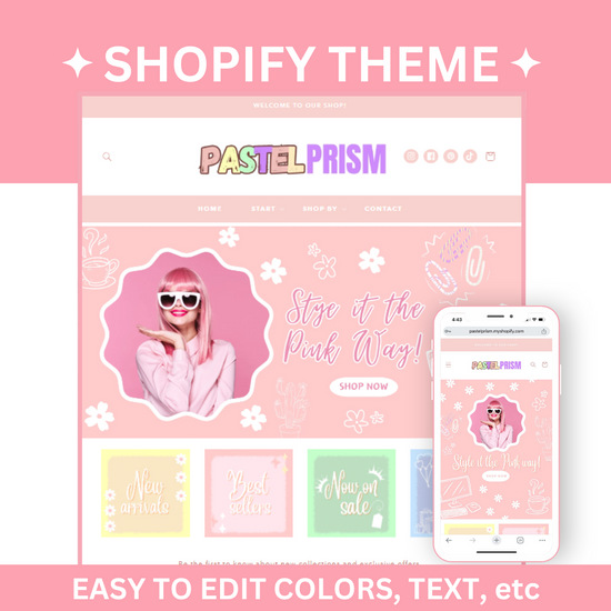 Pastel Prism Shopify Theme - Website Design Template - Shopify 2.0 - Pink Shopify Banners