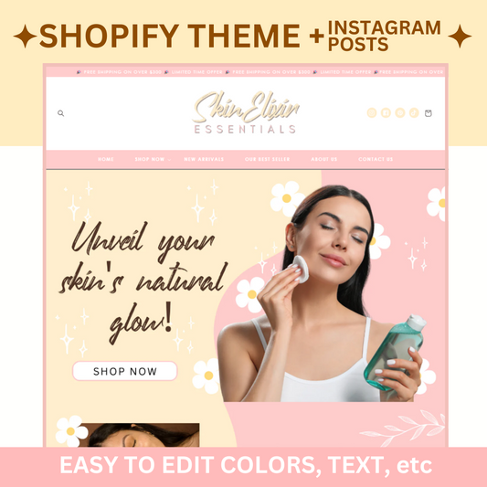 Shopify Theme Pink Peach Orange Customizable Colors Shopify Template - Beauty Website Template - Skincare Shopify - Pastel Shopify Website