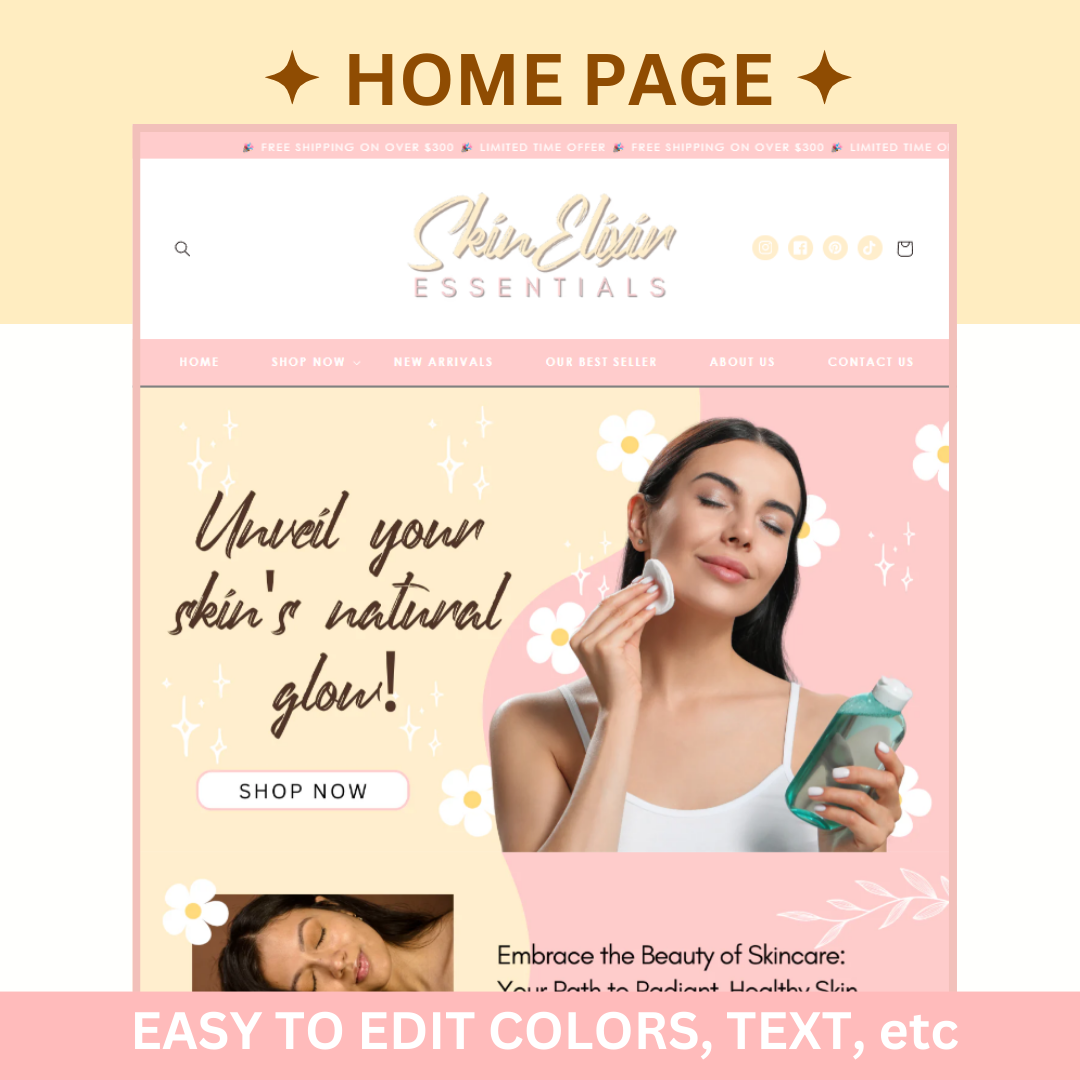 shopify theme pink peach orange customizable colors shopify template - beauty website template - skincare shopify - pastel shopify website