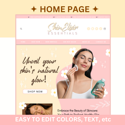 Shopify Theme Pink Peach Orange Customizable Colors Shopify Template - Beauty Website Template - Skincare Shopify - Pastel Shopify Website