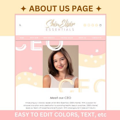 Shopify Theme Pink Peach Orange Customizable Colors Shopify Template - Beauty Website Template - Skincare Shopify - Pastel Shopify Website