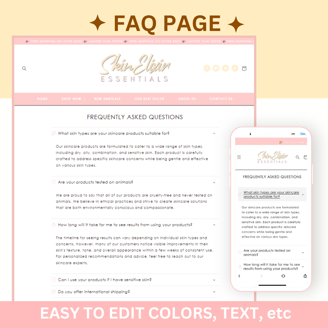 shopify theme pink peach orange customizable colors shopify template - beauty website template - skincare shopify - pastel shopify website