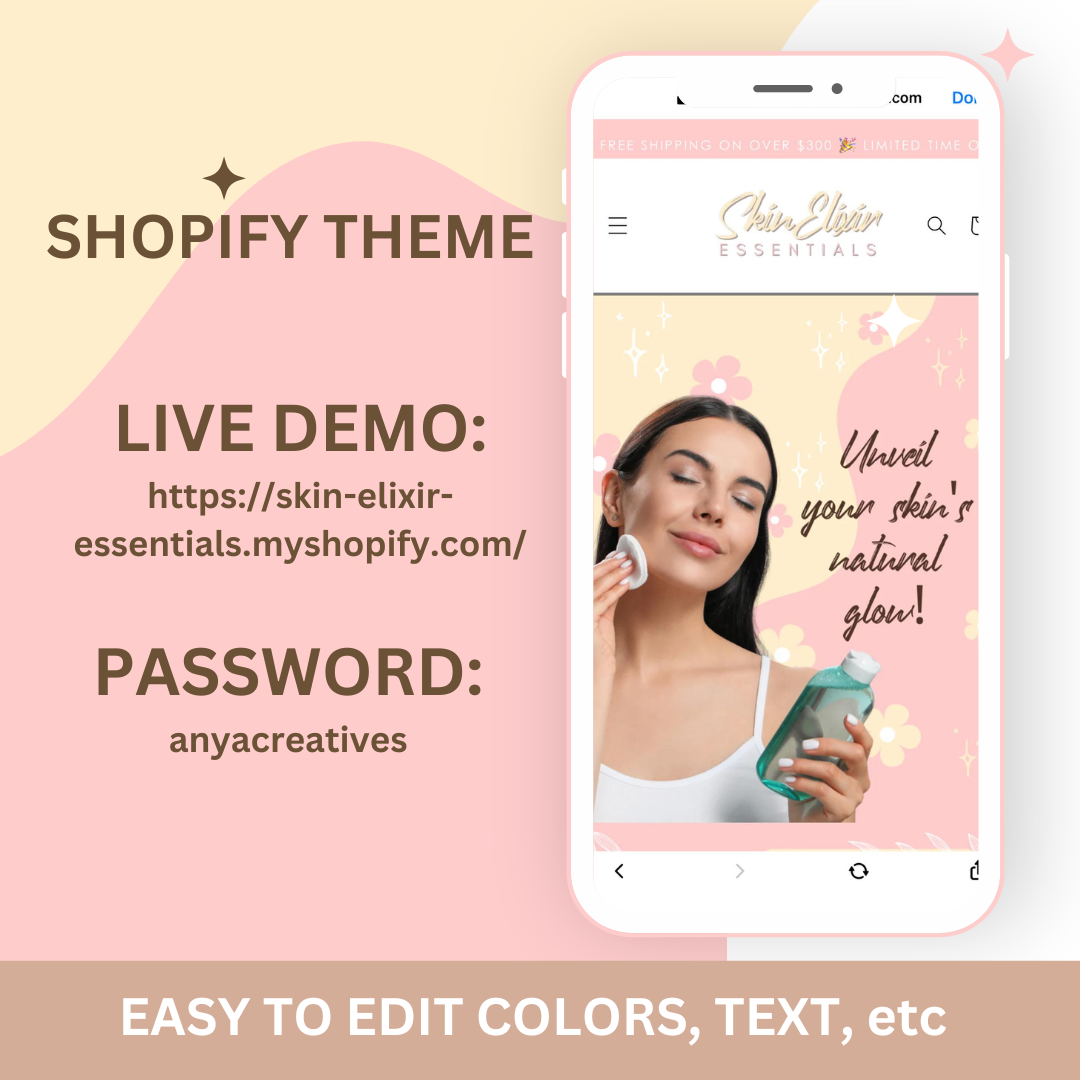 shopify theme pink peach orange customizable colors shopify template - beauty website template - skincare shopify - pastel shopify website