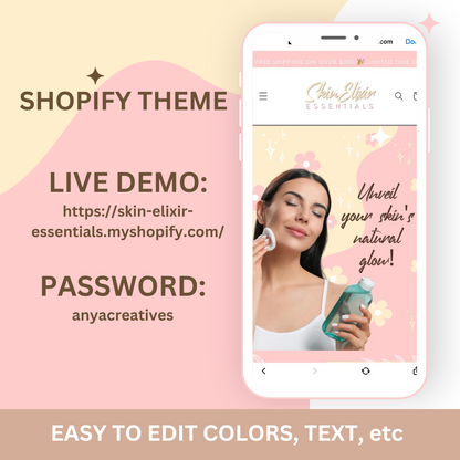 Shopify Theme Pink Peach Orange Customizable Colors Shopify Template - Beauty Website Template - Skincare Shopify - Pastel Shopify Website