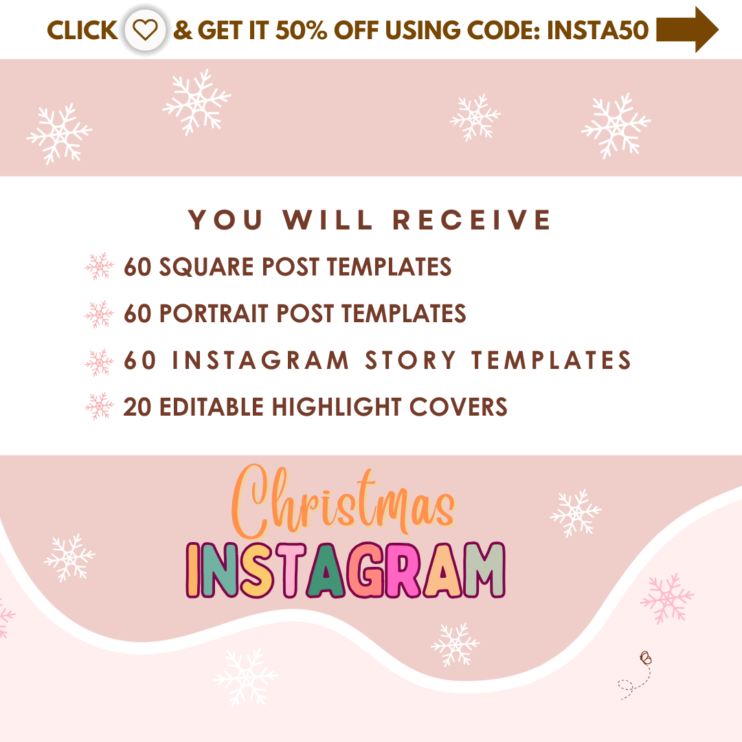 christmas instagram bundle - canva templates - holiday content, pink christmas instagram