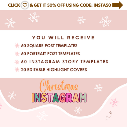 Christmas Instagram Bundle - Canva Templates - Holiday Content, Pink Christmas Instagram