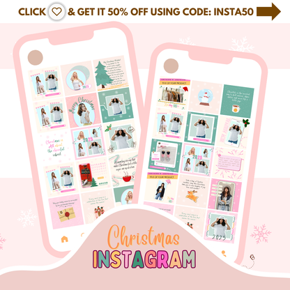 Christmas Instagram Bundle - Canva Templates - Holiday Content, Pink Christmas Instagram