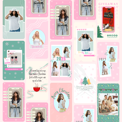 Christmas Instagram Bundle - Canva Templates - Holiday Content, Pink Christmas Instagram