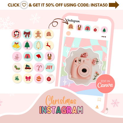 Christmas Instagram Bundle - Canva Templates - Holiday Content, Pink Christmas Instagram