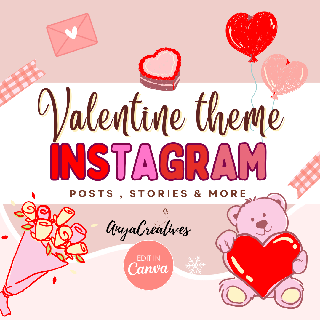 valentine’s instagram bundle - 100+ romantic canva templates in a gorgeous red palette