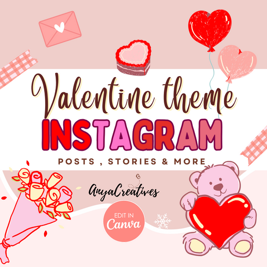 Valentine’s Instagram Bundle - 100+ Romantic Canva Templates in a Gorgeous Red Palette