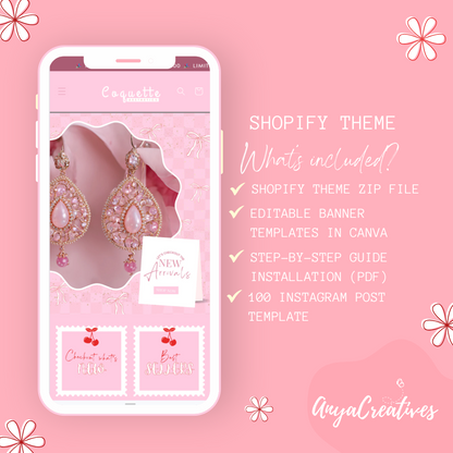 Shopify Theme Coquette Red Pink Bows Customizable Ecommerce Shopify Theme