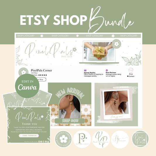 Cottagecore Sage Green Editable Etsy Branding Kit Template