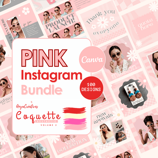 Pink Retro Instagram Templates - Coquette Aesthetics Canva Instagram Post - Girly Pink Instagram Post Templates - Pink Branding