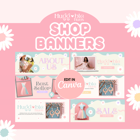 Shop Banner Templates Canva - Shopify Store Banner Designs - Playful Rainbow Website Design - Editable Ecommerce Graphics