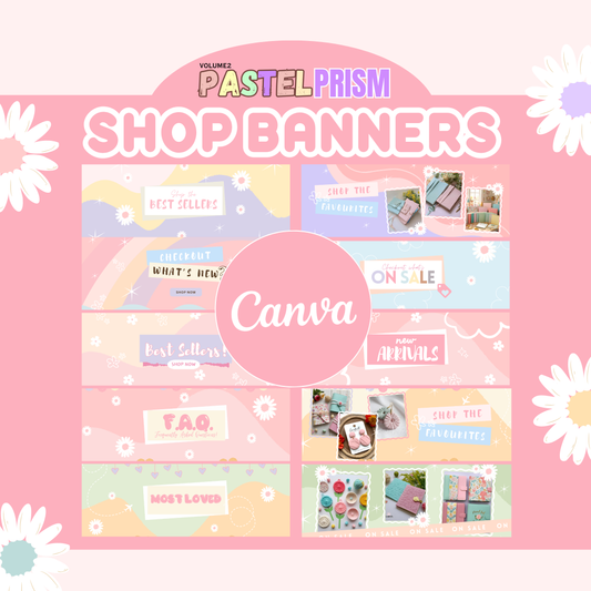 Shop Banner Templates Canva - Shopify Store Banner Designs - Playful Rainbow Website Design - Editable Ecommerce Graphics