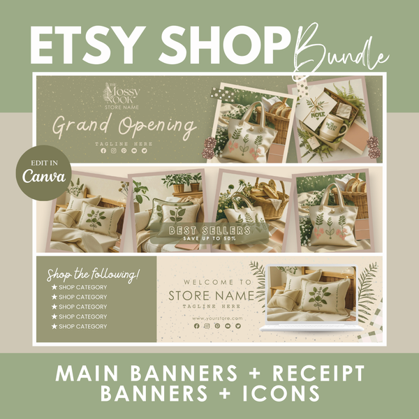 Etsy Shop Banner Templates - Cottagecore Sage Green