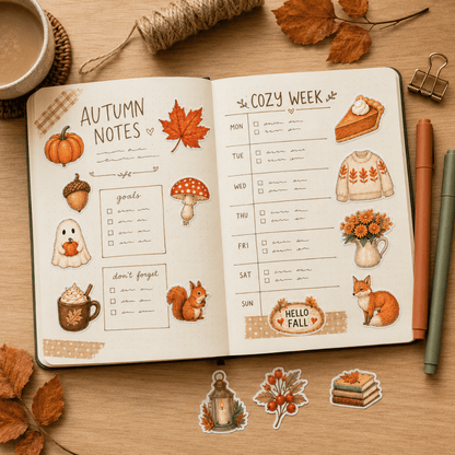 Fall PNG Bundle – 100 Watercolor-Style Autumn Stickers | Ambrelora Fall