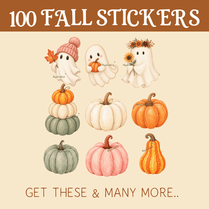 Fall PNG Bundle – 100 Watercolor-Style Autumn Stickers | Ambrelora Fall