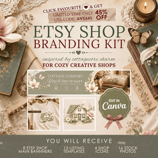Cottagecore Etsy Shop Branding Kit | Etsy Banner Bundle | Big Banner, Mini Banner & Shop Banner Templates | Apparel Shops | QLC