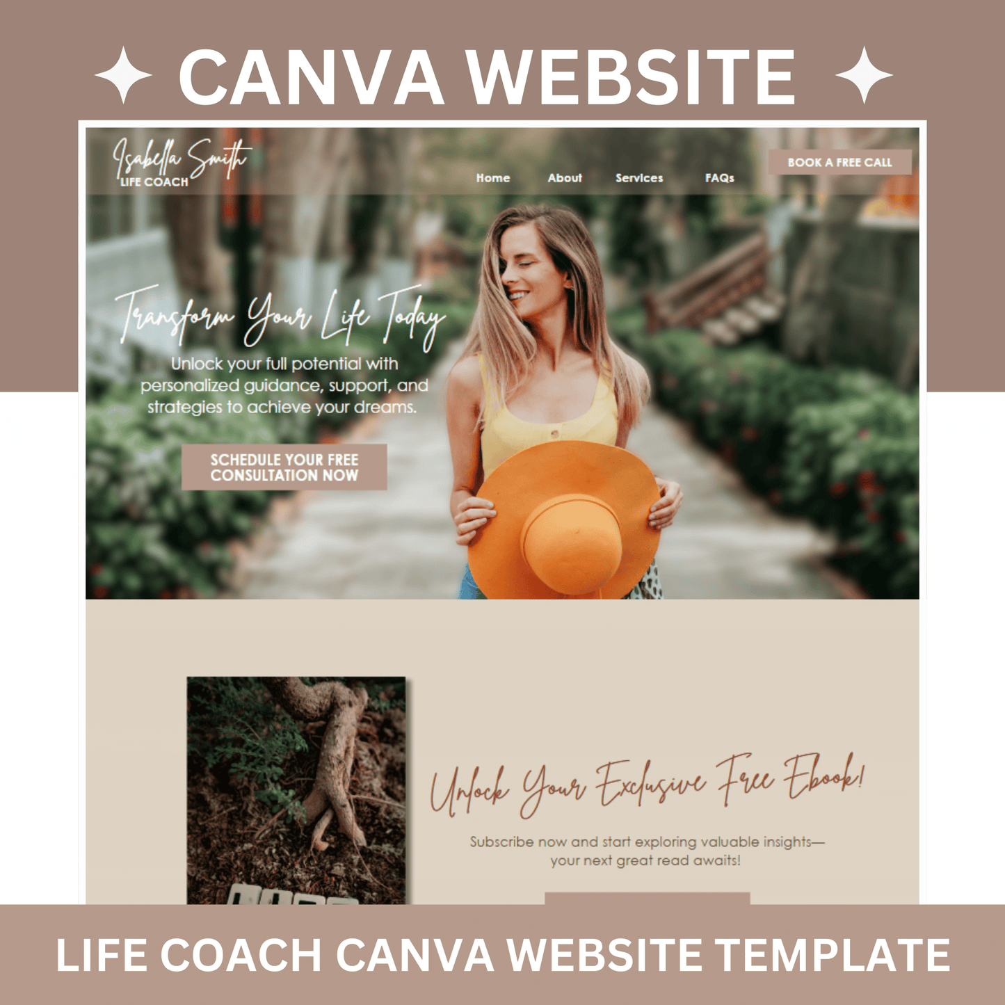 canva website template for coaches, landing page template, life coach template, coaching program service, canva website template